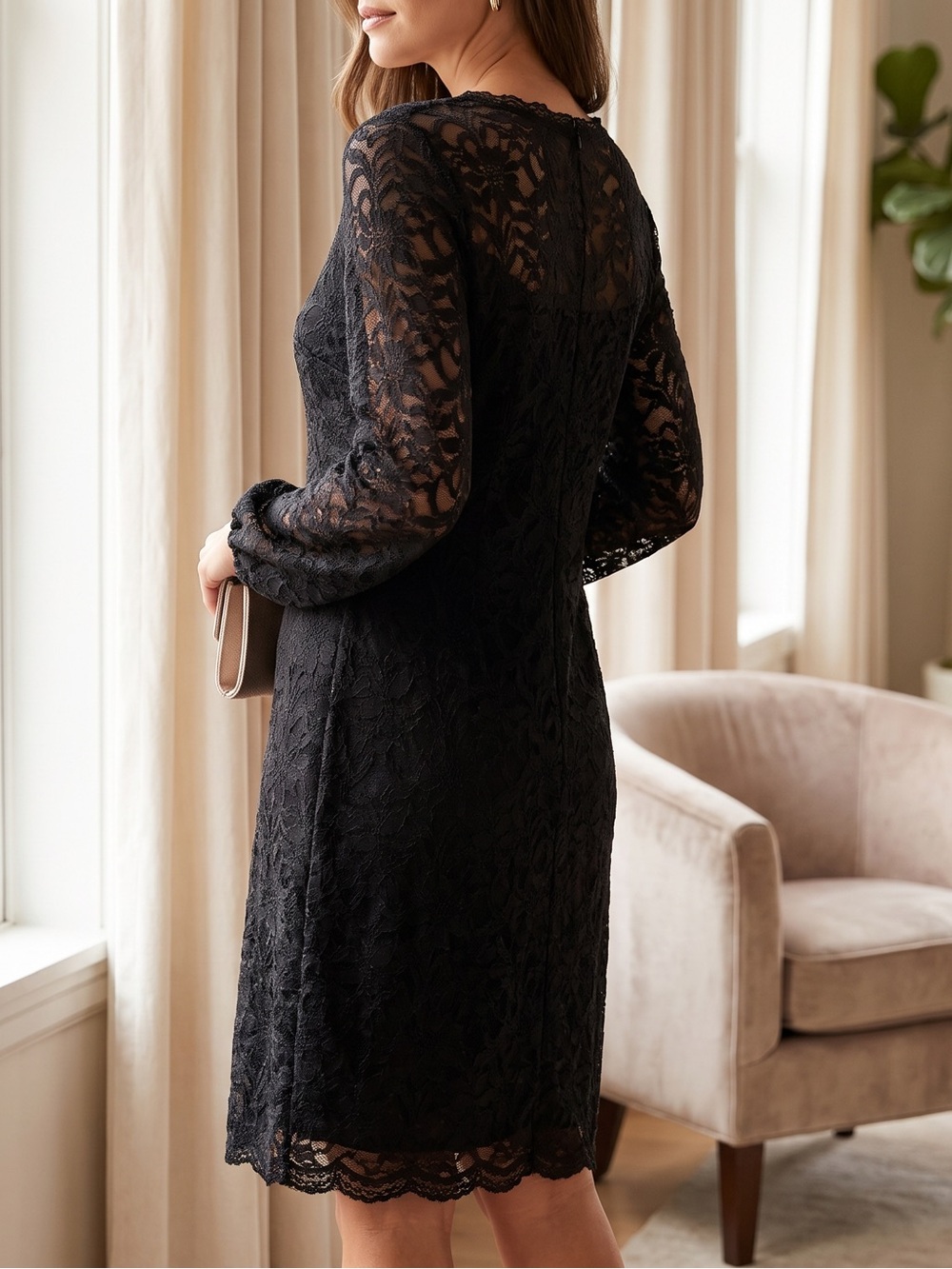 Elegant Black Lace Long-Sleeve Dress